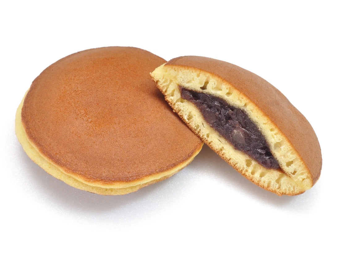Dorayaki — two small browned pancakes sandwiched around sweet red bean paste