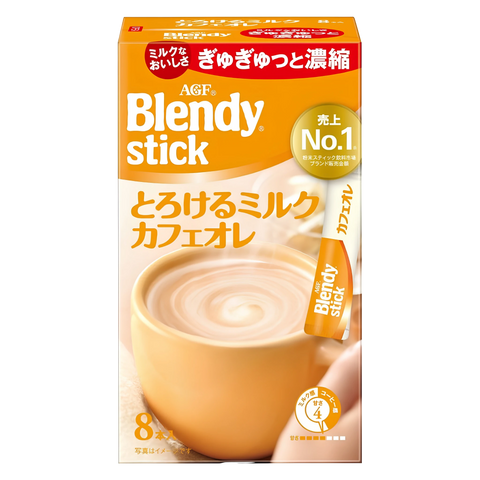 AGF Blendy Stick Torokeru Milk café au lait box of eight sticks, front of pack