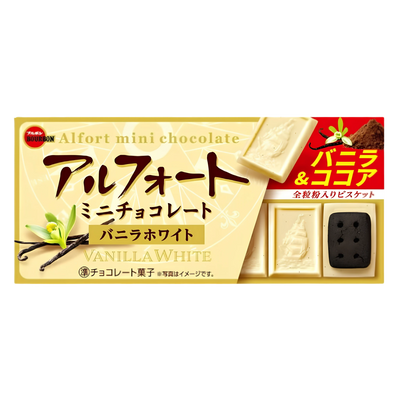 Bourbon Alfort Mini Chocolate Vanilla White, cream box front of pack