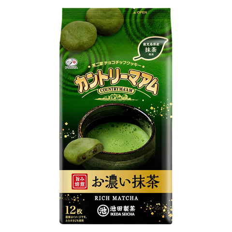 Fujiya Country Ma'am Rich Matcha bag of twelve wrapped cookies, front of pack
