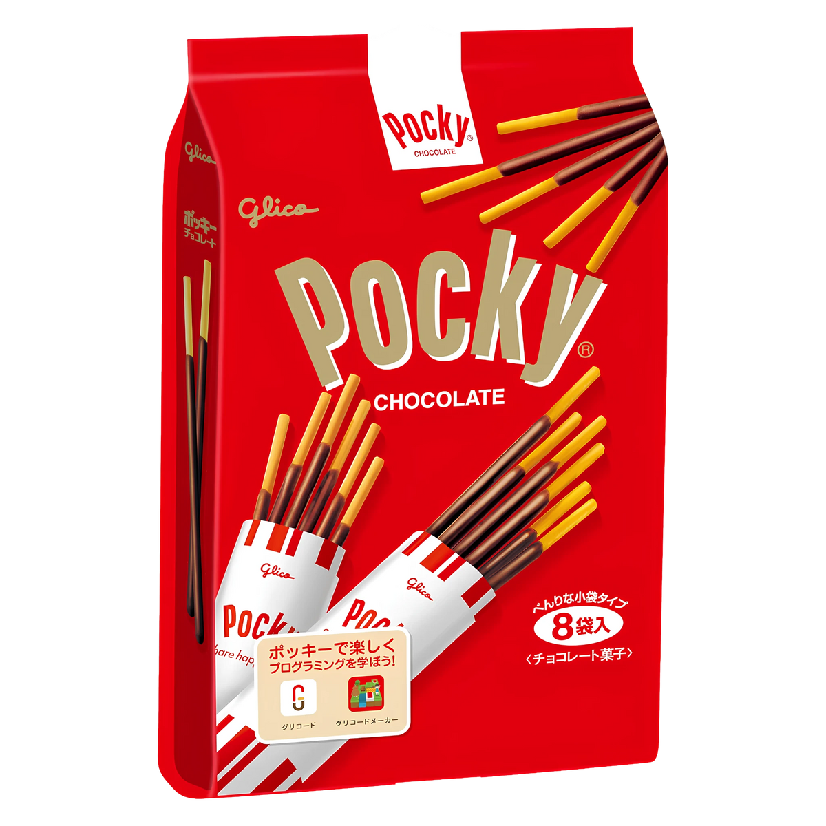 Glico Pocky Chocolate share pack, red 8-bag front of pack