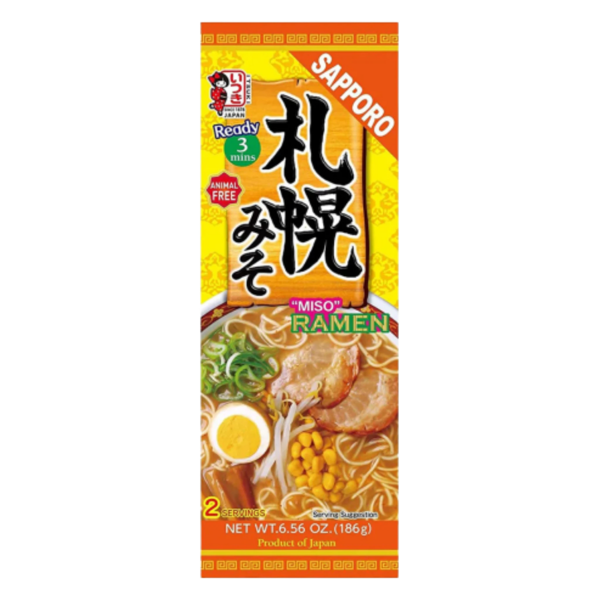 Itsuki Sapporo miso ramen, two-serving animal-free noodle packet, front