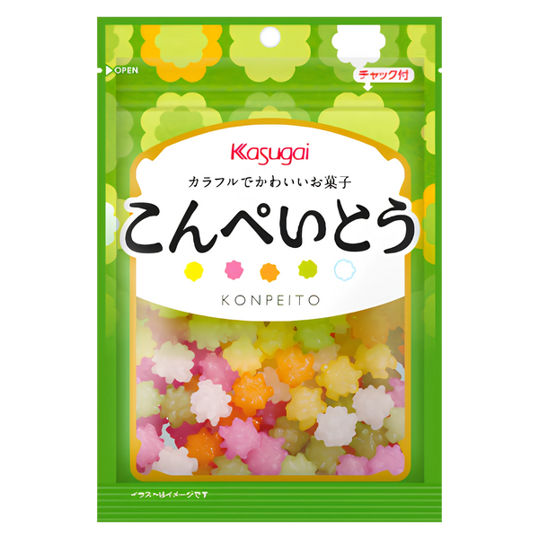 Kasugai Konpeito Japanese sugar candy, 76g green resealable bag, front of pack