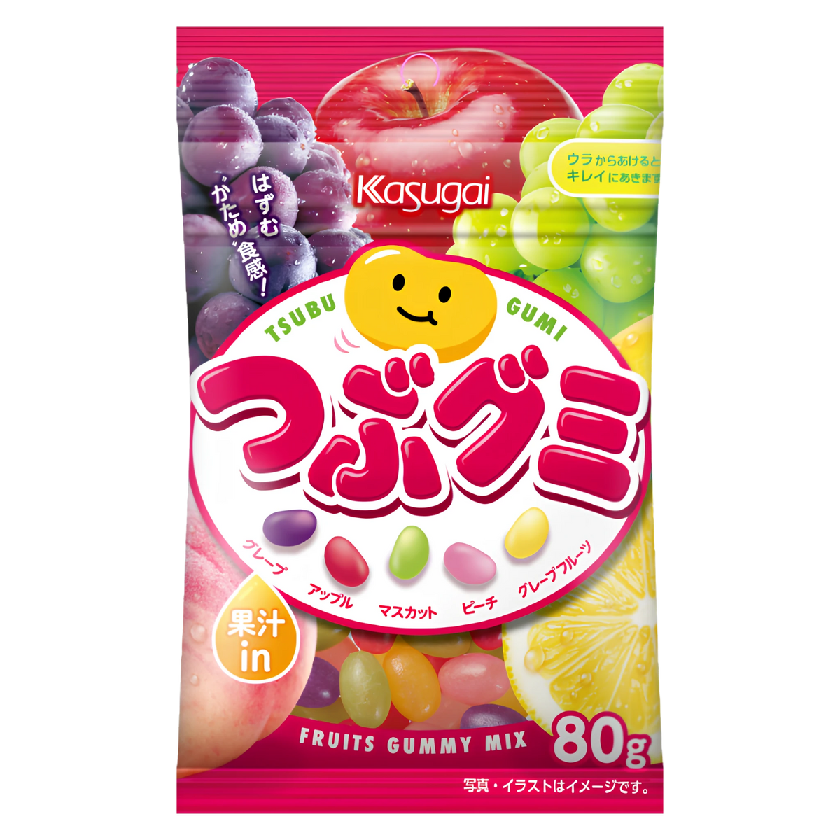 Kasugai Tsubugumi fruit gummies, 80g bag, front of pack