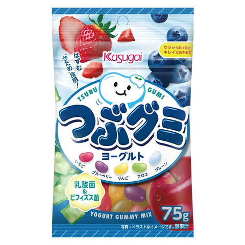 Kasugai Tsubugumi yoghurt gummies, 75g bag, front of pack