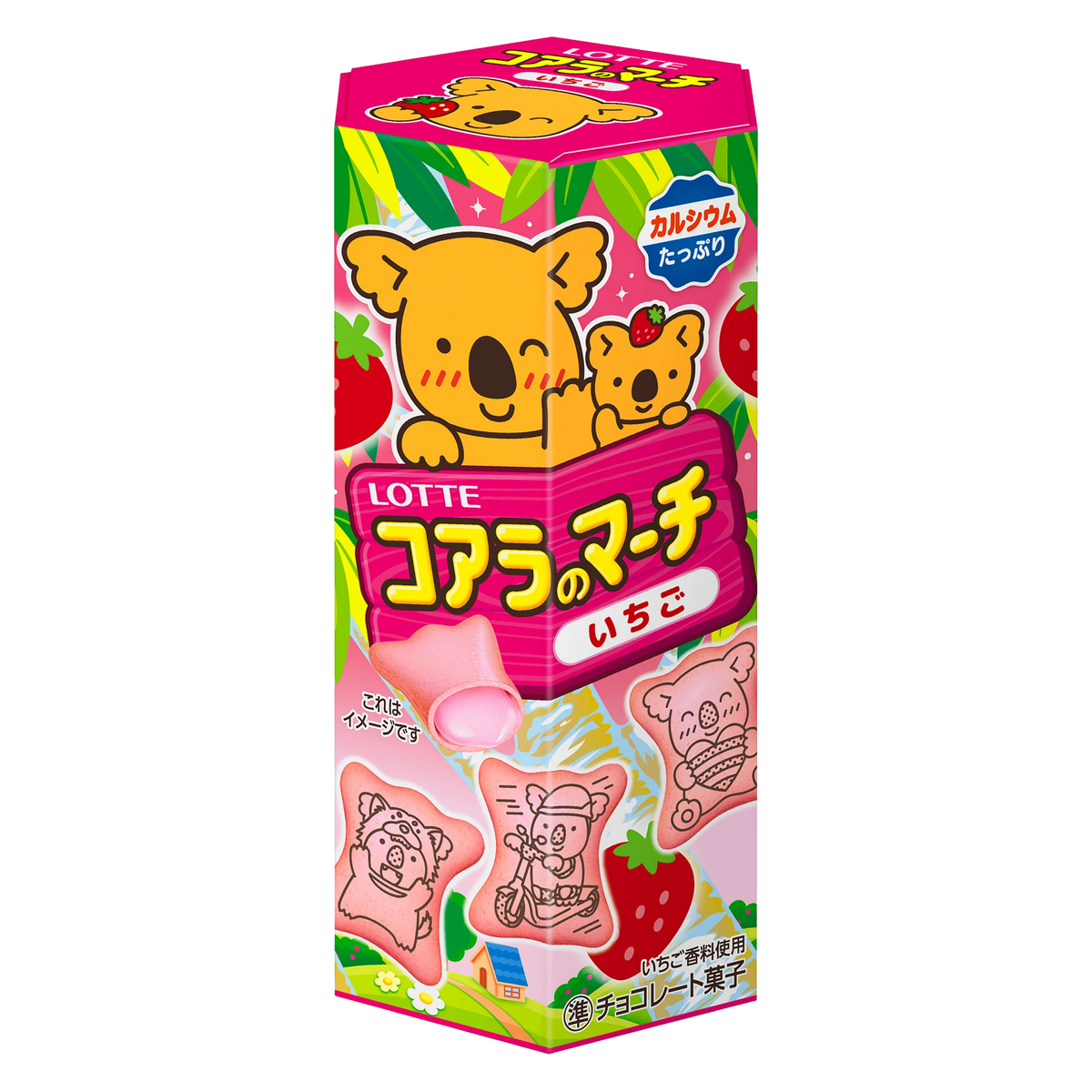 Lotte Koala's March strawberry filled biscuits, 46g pink box, front of pack