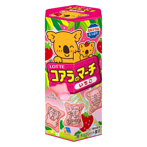 Lotte Koala's March strawberry filled biscuits, 46g pink box, front of pack