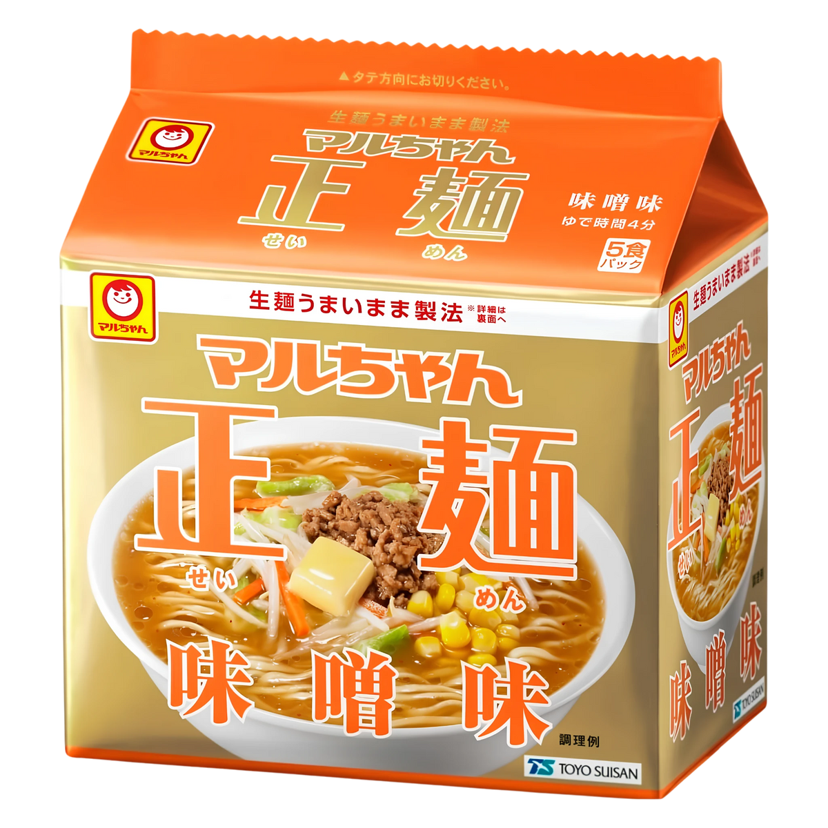 Maruchan Seimen Miso 5-serving bag of Japanese non-fried ramen noodles, front of pack