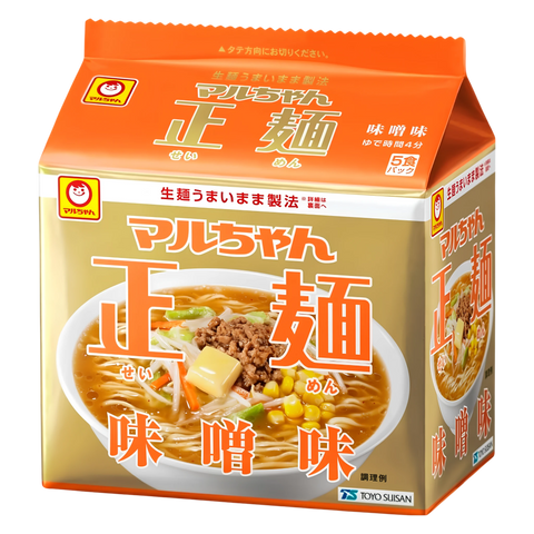Maruchan Seimen Miso 5-serving bag of Japanese non-fried ramen noodles, front of pack