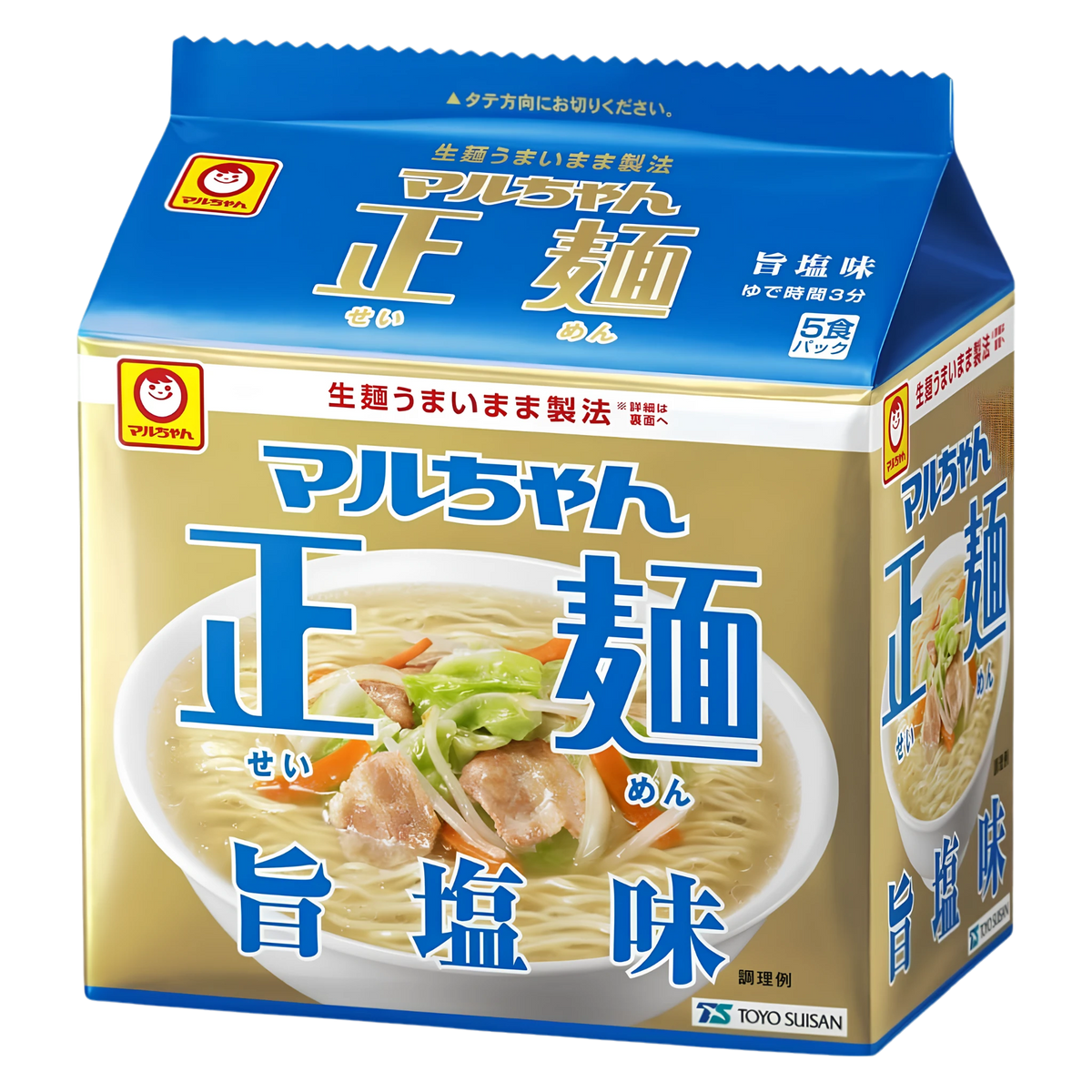 Maruchan Seimen Shio 5-serving bag of Japanese non-fried ramen noodles, front of pack