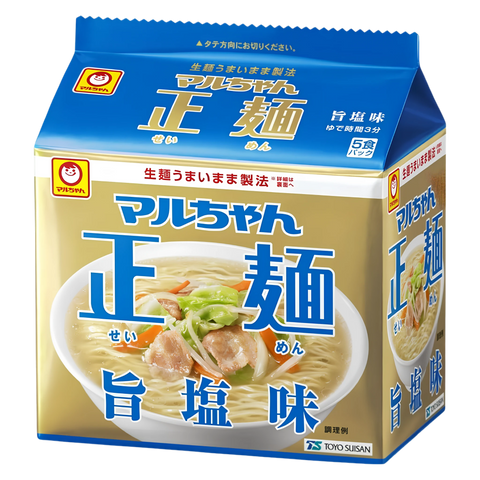 Maruchan Seimen Shio 5-serving bag of Japanese non-fried ramen noodles, front of pack