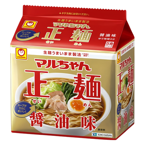 Maruchan Seimen Shoyu 5-serving bag of Japanese non-fried ramen noodles, front of pack