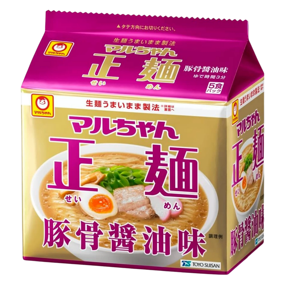 Maruchan Seimen Tonkotsu Shoyu 5-serving bag of Japanese non-fried ramen noodles, front of pack