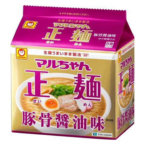 Maruchan Seimen Tonkotsu Shoyu 5-serving bag of Japanese non-fried ramen noodles, front of pack