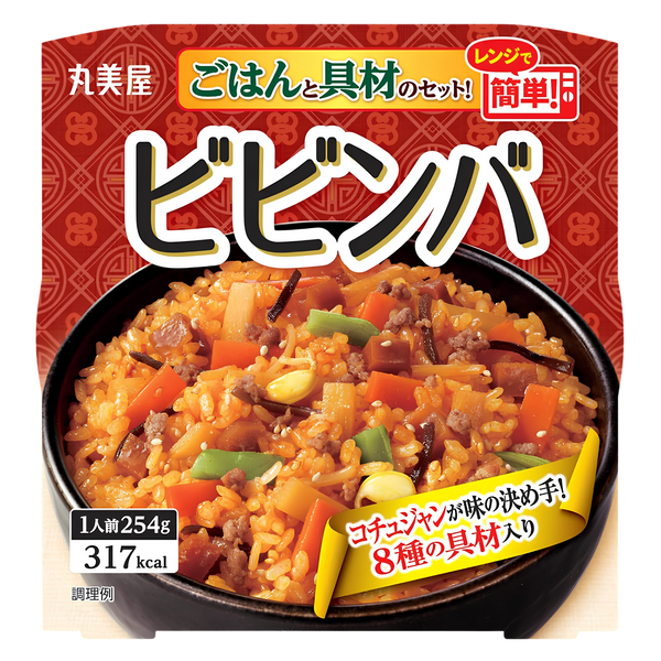 Marumiya instant bibimbap rice bowl, 254g pack, front of pack