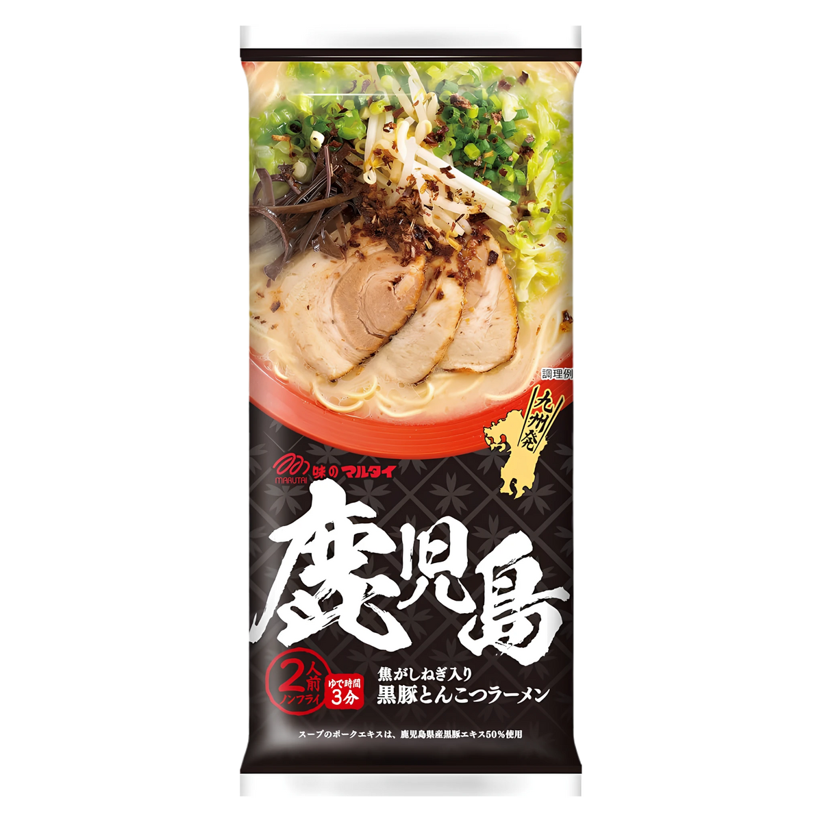 Marutai Kagoshima kurobuta tonkotsu ramen, two-serving stick ramen packet, front