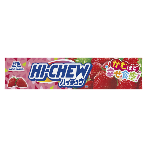 Morinaga Hi-Chew Strawberry 12-piece stick of Japanese soft candy, front of pack