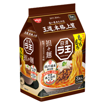 Nissin Raoh Tantanmen 3-serving bag of Japanese sesame and chilli ramen, front of pack