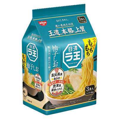 Nissin Raoh Yuzu Shio 3-serving bag of Japanese citrus and salt ramen, front of pack