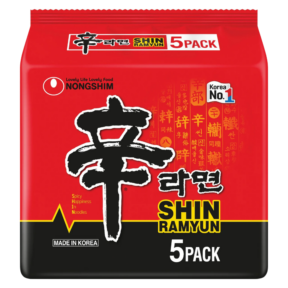 Nongshim Shin Ramyun five-packet bag, front