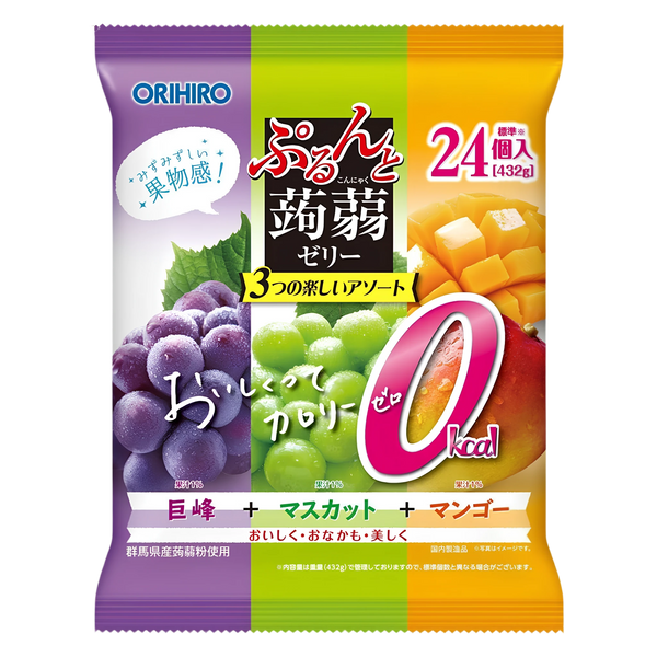 Orihiro Purun to Konnyaku Jelly 432g bag, front of pack — Kyoho grape, muscat and mango