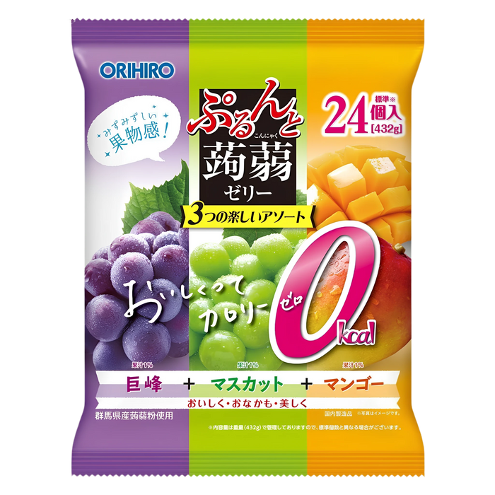 Orihiro Purun to Konnyaku Jelly 432g bag, front of pack — Kyoho grape, muscat and mango