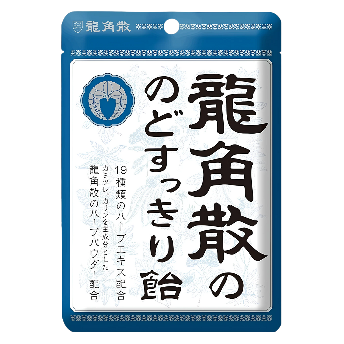 Ryukakusan Nodo Sukkiri herbal candy, 88g blue zip bag, front of pack