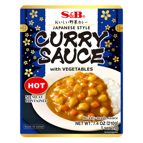 S&B Japanese Style Curry Sauce with Vegetables, Hot 210g pouch, front
