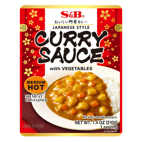 S&B Japanese Style Curry Sauce with Vegetables, Medium Hot 210g pouch, front