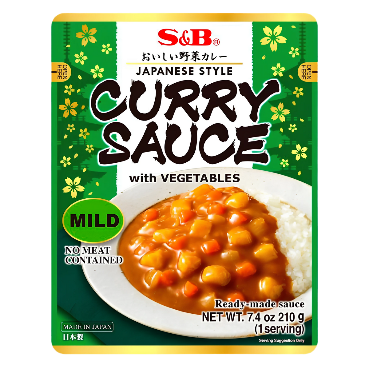 S&B Japanese Style Curry Sauce with Vegetables, Mild 210g pouch, front