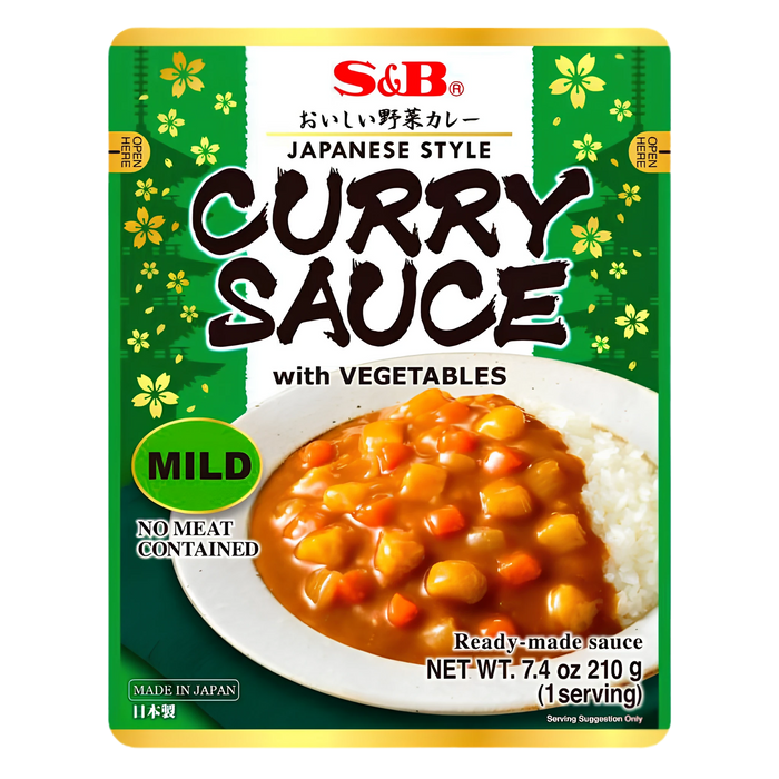 S&B Japanese Style Curry Sauce with Vegetables, Mild 210g pouch, front