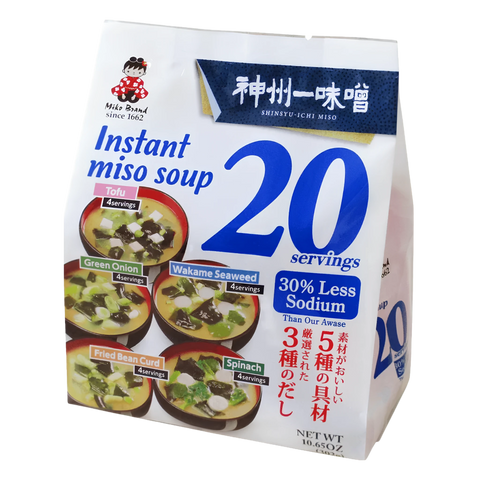Shinsyu-ichi reduced-salt instant miso soup, value bag of 20 servings, front of pack
