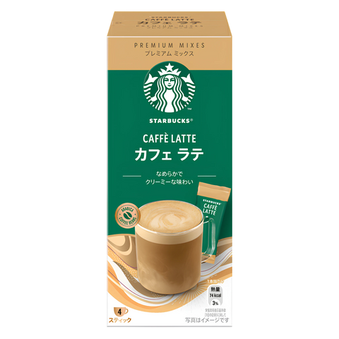 Starbucks Premium Mixes Caffe Latte box of four sticks, front of pack