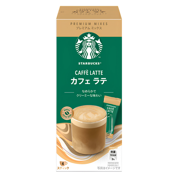 Starbucks Premium Mixes Caffe Latte box of four sticks, front of pack