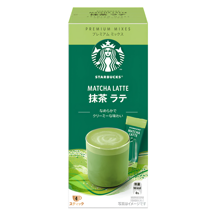 Starbucks Premium Mixes Matcha Latte box of four sticks, front of pack