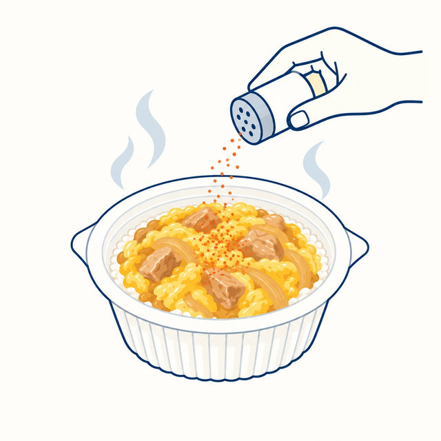 Optional, and worth it: a shake of shichimi or sansho at the end cuts through the sweetness.