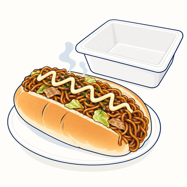 Eat it straight from the tray, or try yakisoba pan, a Japanese lunch in its own right: split a soft bread roll, pile the finished noodles in while they are still hot and run a line of mayonnaise down the middle.